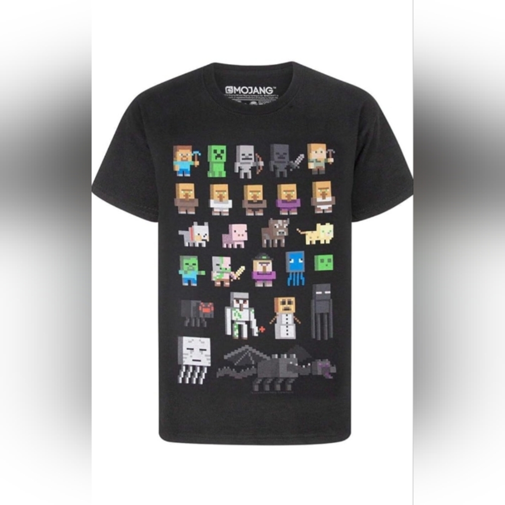 Minecraft T-Shirt Sprites Characters Gamer Gifts Kids Black Short Sleeve Top-7-8